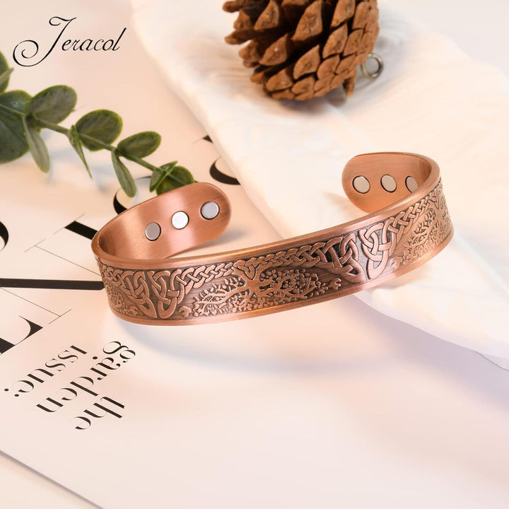 Copper Magnetic Bracelets for Men Women,100% Solid Copper Magnetic Cuff Bangle with Powerful Magnets(Each 3500 Gauss), Brazaletes with Jewelry Gift Box