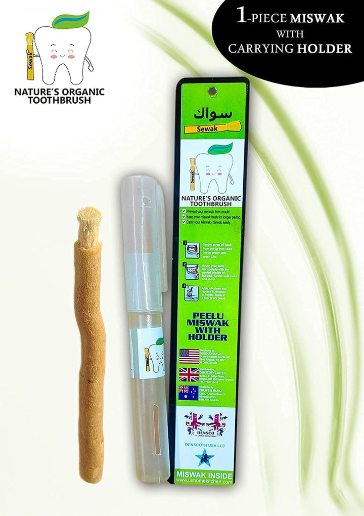 Miswak Stick Natural Chewable Toothbrush Sticks Miswaak Siwak Organic Wooden Tooth Brush Oral Natural  Teeth Whitener with Holder (01 Unit)