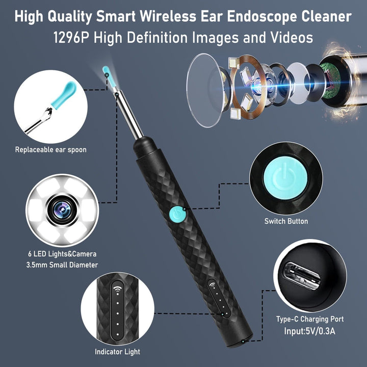 Ear Wax Removal Kit Ear Camera 1920P FHD Wireless Earcleaner Ear Wax Remover with 8 PCS Ear Spoon 3.5Mmwaterproof Ear Wax Removal Kit for Iphone and Android Smartphones