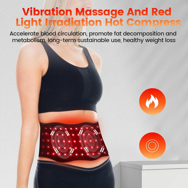 Red Light Massaging Belt for Body, 660Nm Red Light & 850Nm Near-Infrared Light Wrap Belt with 6 Time Settings, 5 Lighting Modes, 5 Massaging Levels, Back Support Massager Belt for Legs, Back, Waist