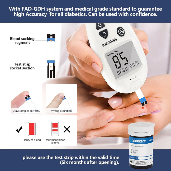Blood Sugar Monitor, Diabetes Testing Kit Safe Accu, Large Memory Capacity Blood Sugar Test Kit with 50 Test Strips & 50 Lancing Devices, for Diabetics Home Self-Testing in Mmol/L