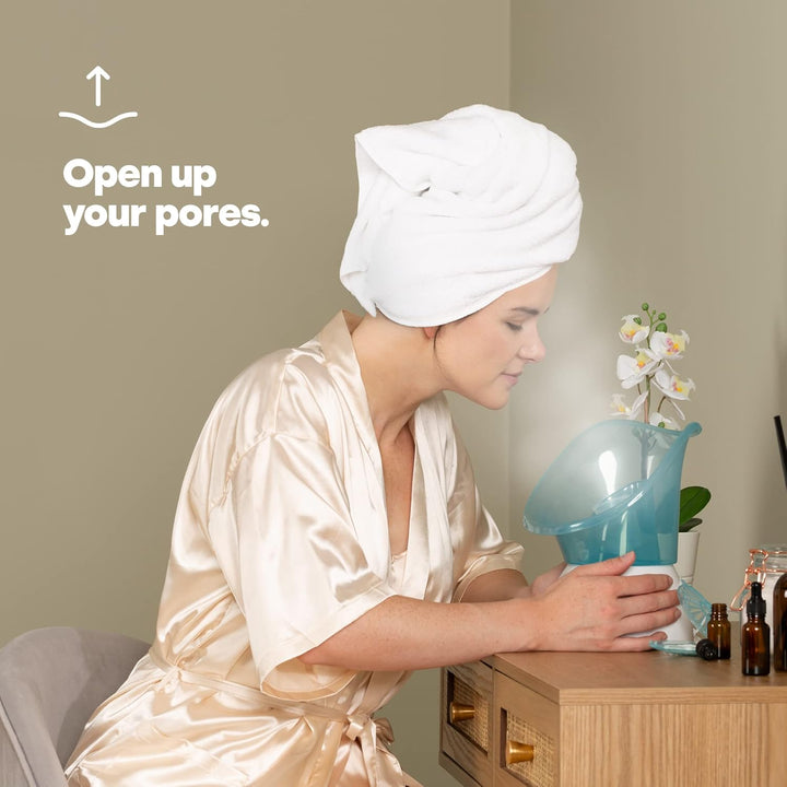 Facial Face Spa Steamer Inhaler with Aromatherapy Diffuser and Dual Nose-Cones Kit Set - Ideal to Use on Open Pores for Removal of Dirt Acne Pimples Etc (Blue)