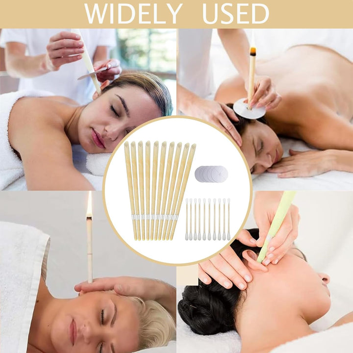 10 PCS Ear Candles, Ear Candle Set with Natural Organic Beeswax (Drip Protection Tray 5 PCS+10 Cotton Swab), Ear Candle Kit,Ear Wax Candles for Blocked Ears Ear Cleaning Candles Earwax Remover Tool