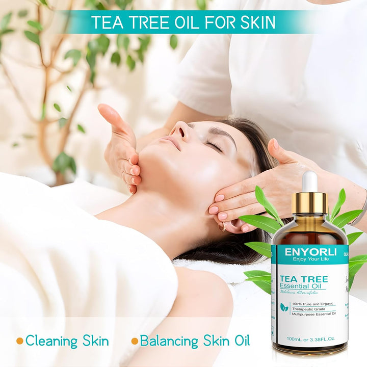 Tea Tree Essential Oil 100Ml Tea Tree Oil 100% Pure Organic for Aromatherapy Diffuser Acne Hair Scalp Nail Fungus Natural Skincare