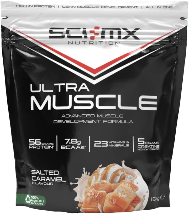 Ultra Muscle - Protein Powder for Muscle Development + 23 Vitamins & Minerals - Strawberry • 5G Creatine + 7.8G Bcaas per Serving • 1.5Kg
