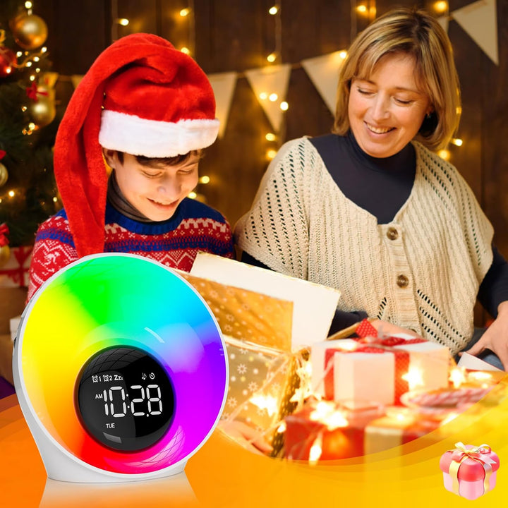 Wake up Light Sunrise Alarm Clock,White Noise Sound Machine with 30 Soothing Sounds,Timer,Sleep Aid,Snooze,Adjustable Brightness & Volume Lamp,Dual Digital Alarm Clocks for Heavy Sleepers Adults Kids