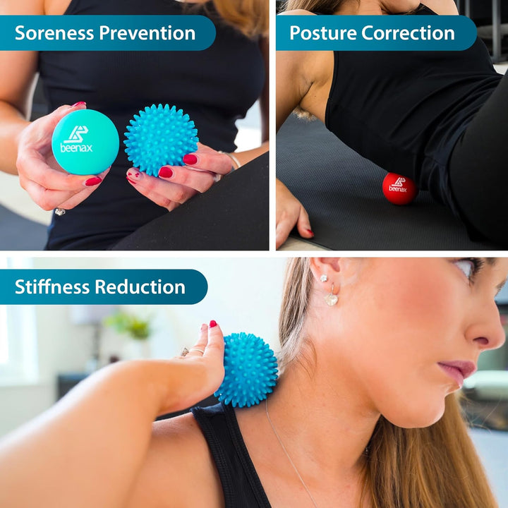 Lacrosse & Hard Spiky Massage Ball Set - Trigger Point, Myofascial Release, Plantar Fasciitis, Deep Tissue, Muscle Relief, Yoga, Pilates, Physio, Rehab - Relieve Stress and Relax Tight Muscle