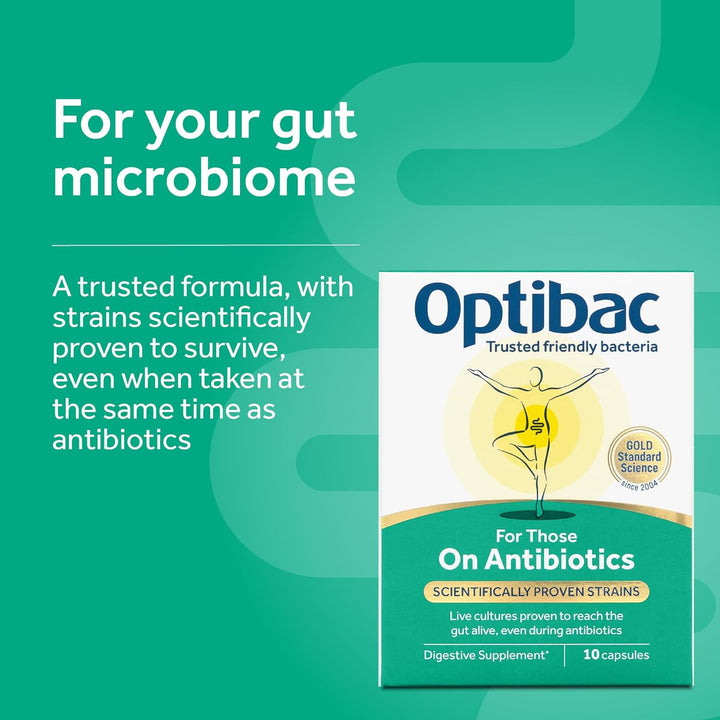 for Those on Antibiotics - Vegan Digestive Probiotic Supplement - Lactobacillus Specifically Researched Alongside Antibiotics - Most Recommended Brand - 10 Capsules