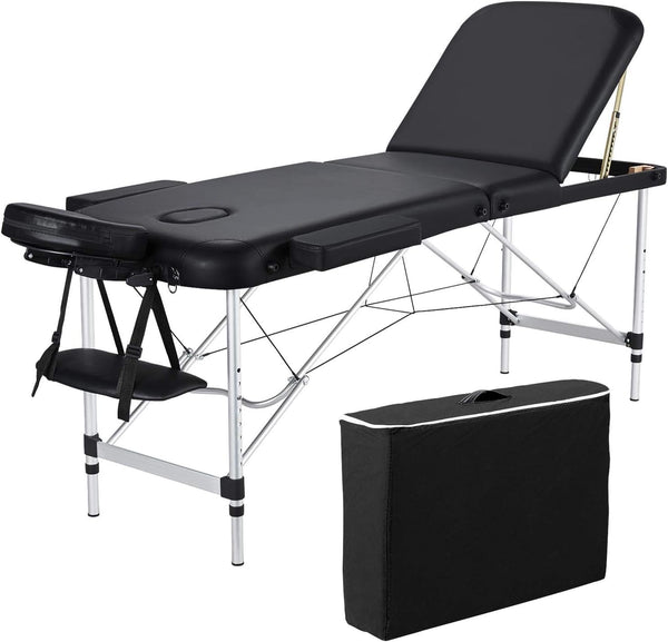 Folding Massage Table Portable Salon Couch Bed Professional Beauty Tattoo Therapy Table with Adjustable Legs 3 Sections