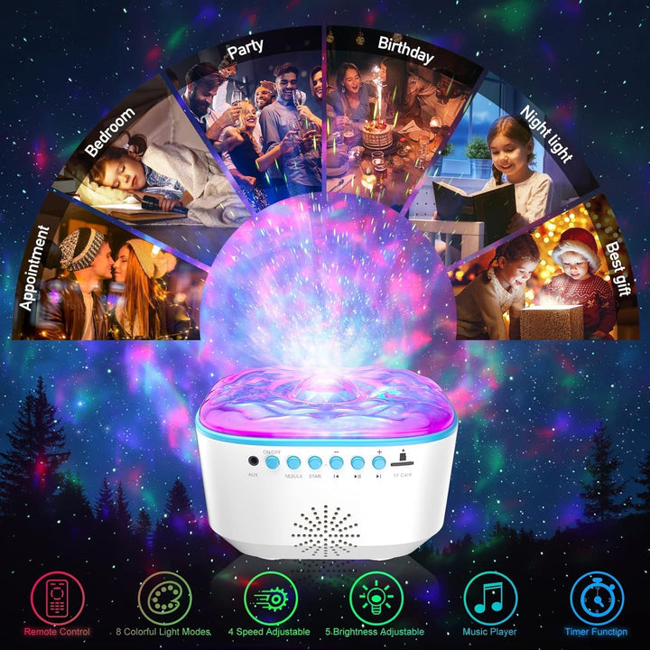 Galaxy Projector, Star Projector Night Light with Remote Control/Timer Function/Built-In Music, LED Projector Light with 8 Lighting Modes for Kids Adults Bedroom/Party/Gift (White)