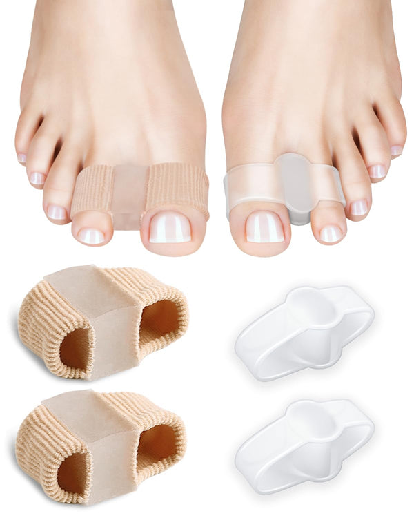 PGRODE Bunion Toe Separators Gel Bunion Corrector Soft Big Toe Spacers for Feet Women Men Toe Correct, Elasticity Hammer Toe Straightener with 2 Loops (2 Nylon+2Gel)