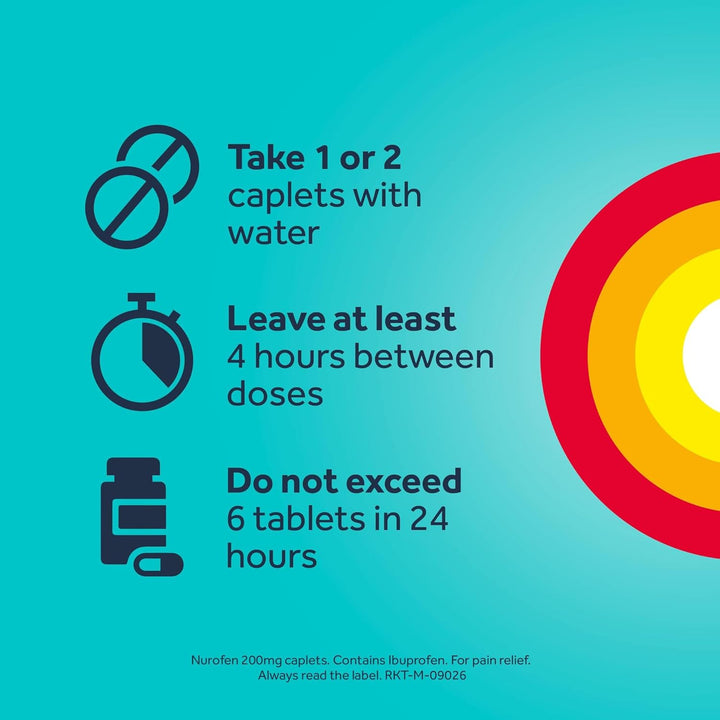 Ibuprofen 200Mg Tablets, 16 Caplets for Headache, Migraine, Back Pain, Cold & Flu Relief, 8-Hour Painkiller, Over-The-Counter Medication