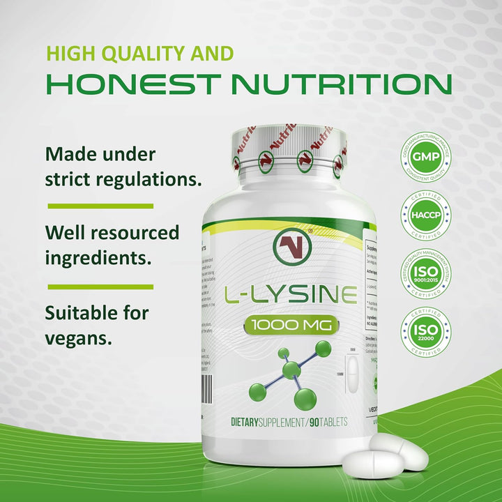 L-Lysine X 90 1000Mg Tablets | Smallest Possible 19Mm Formula | Easier to Swallow and Quicker to Absorb - Suitable for Vegetarian and Vegan. (90)