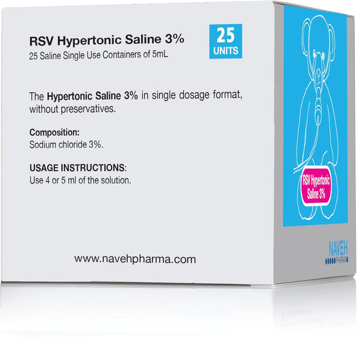 RSV Hypertonic Saline Solution 3% - Nebulizer Diluent for Inhalators and Nasal Hygiene Devices Helps Clear Congestion from Airways and Lungs – Reduce Mucus (25 Sterile Saline Bullets of 5Ml)