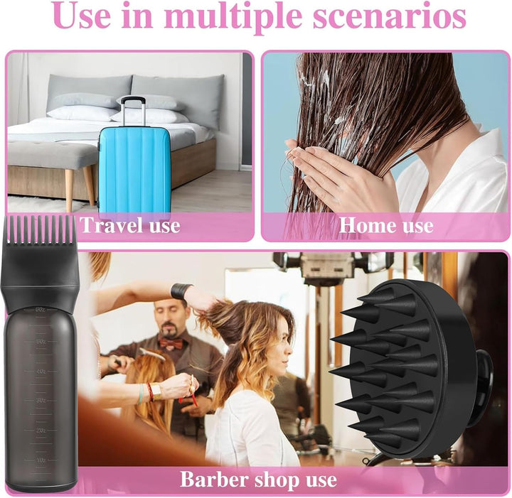 Hair Dye Brush Bottle Hair Root Comb Applicator Bottles Hair Dye Tools Applicator Brush Bottles for Salon (Black)