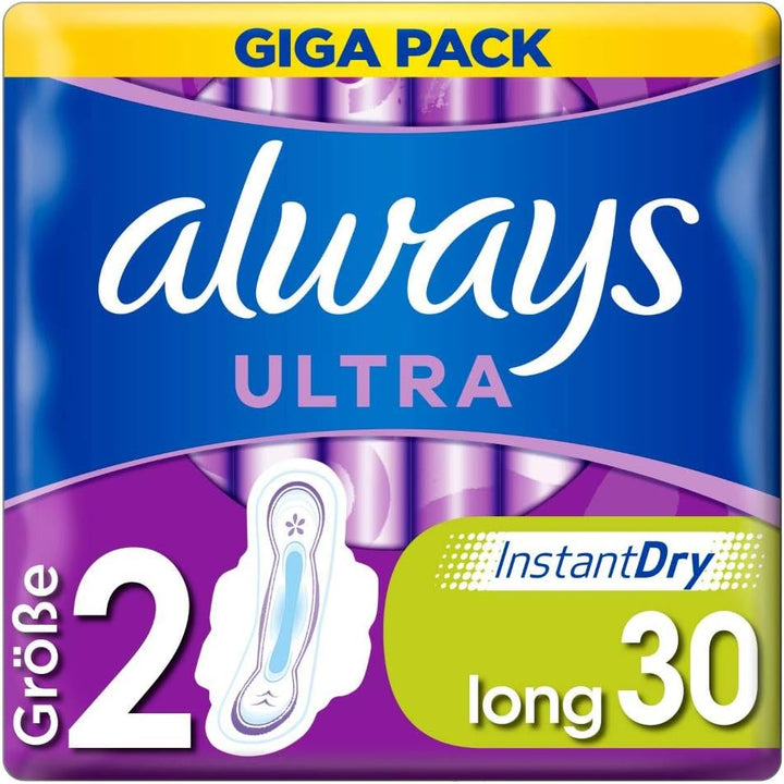Ultra Sanitary Towels Long (Size 2) Wings X 24 Pads, Super Absorbent and Ultra Thin, for Menstrual Periods 24 X 4