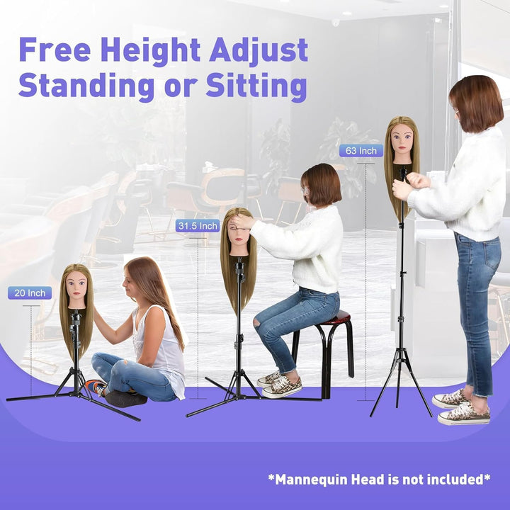 Neverland 63 Inch Wig Stand, Training Head Stands Tripod, Sturdy Metal Hairdressing Doll Mannequin Heads Stand, Canvas Foam Manikin Heads for Wigs, Training and Hairdressing