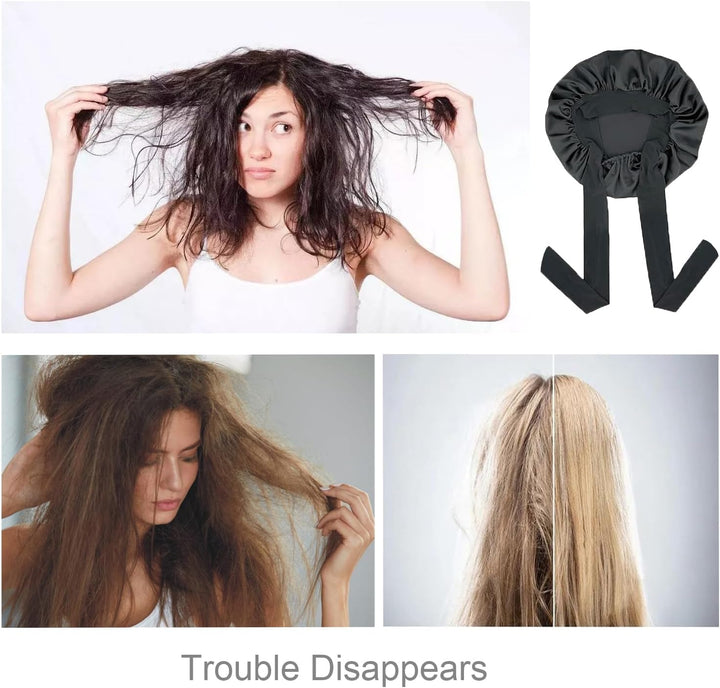 Silk Bonnet,Adjustable Satin Hair Bonnet,Soft and Comfortable Silk Sleep Cap(Black)