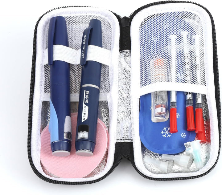 Insulin Cooler Travel Case - Medicine Cool Bag Travel with 2 Ice Packs, Insulin Case for Diabetic Supplies (Black)