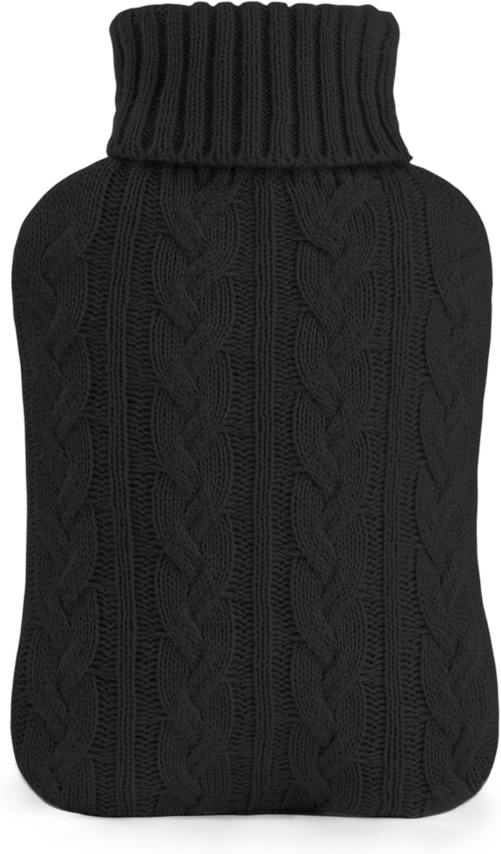 Hot Water Bottle with Knitted Cover, 2L Hot Water Bag for Hot and Cold Compress, Hand Feet Warmer, Neck and Shoulder Pain Relief, Gray