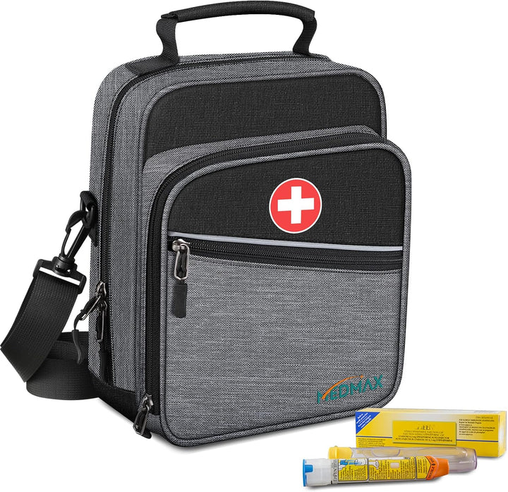 Insulin Cooler Epipen Carrying Case Insulated, Travel Medication Diabetes Supplies Organizer Bag with Shoulder Strap for Asthma Inhaler, Auvi-Q, Allergy Medicine Essentials, (Black)