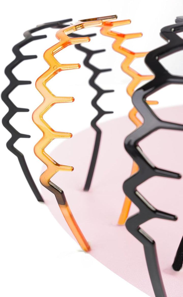 Zig-Zag Headband 3-Pack – Retro-Modern Hair Accessory (Shiny Black, Matte Black, Tortoise) – Durable, Comfortable Grip