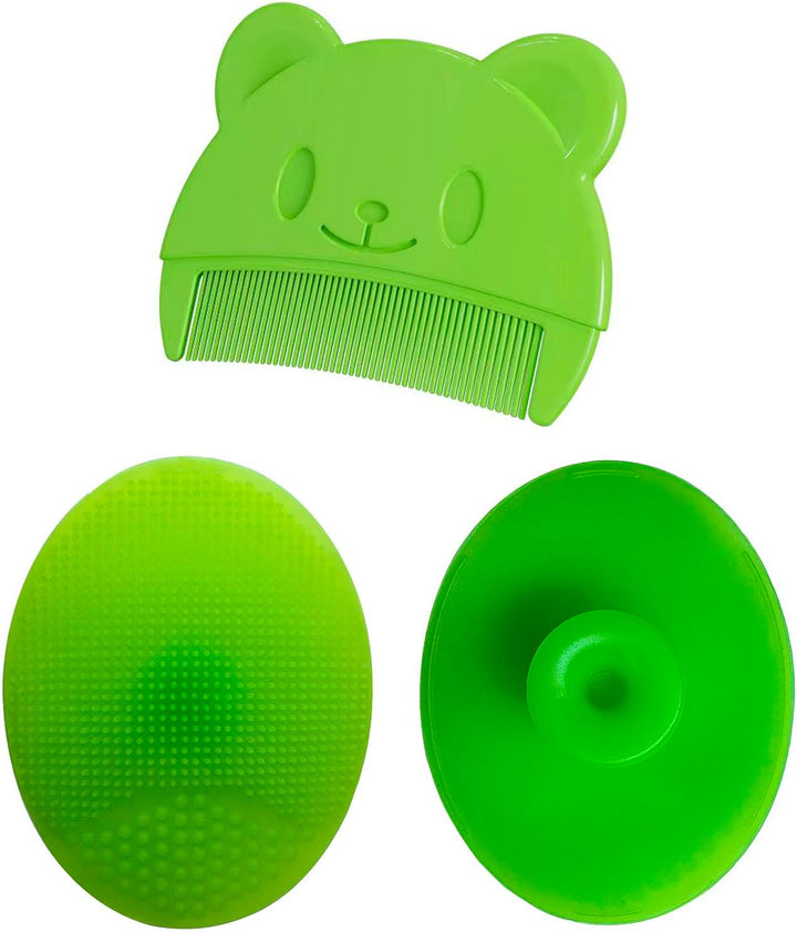 Baby Bath Brush, Baby Cradle Cap Brush, Silicone Massage Brush, Baby Comb, Children'S Comb（3Pcs） (Blue)