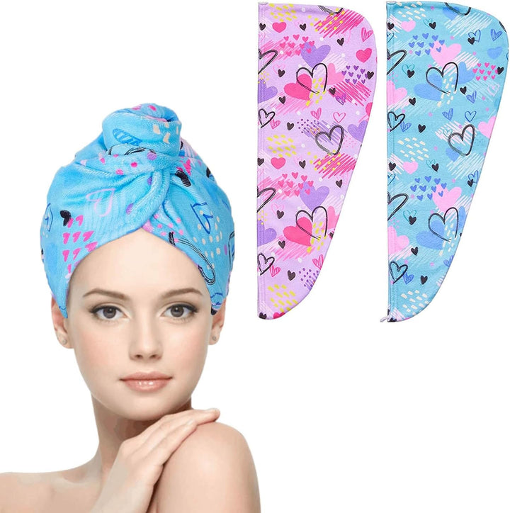 2 Pack Microfibre Hair Towels - Quick Drying & Ultra Absorbent, with Button. Designed for Wet Hair Wraps, Women'S & Girls' (Mermaid)