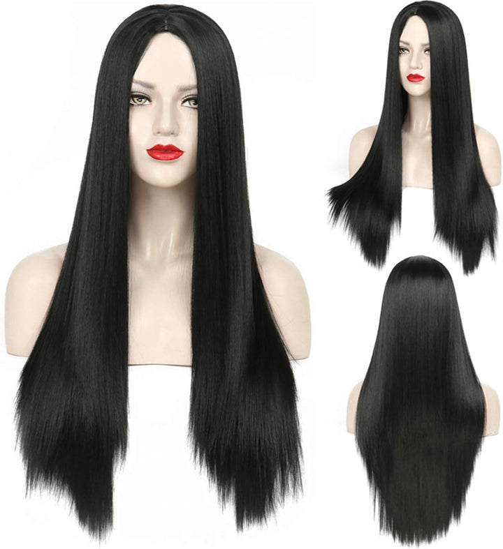 29.5" 75Cm Long Black Wigs for Women Long Straight Synthetic Black Wigs for Party Cosplay Halloween Anime((B-Black)