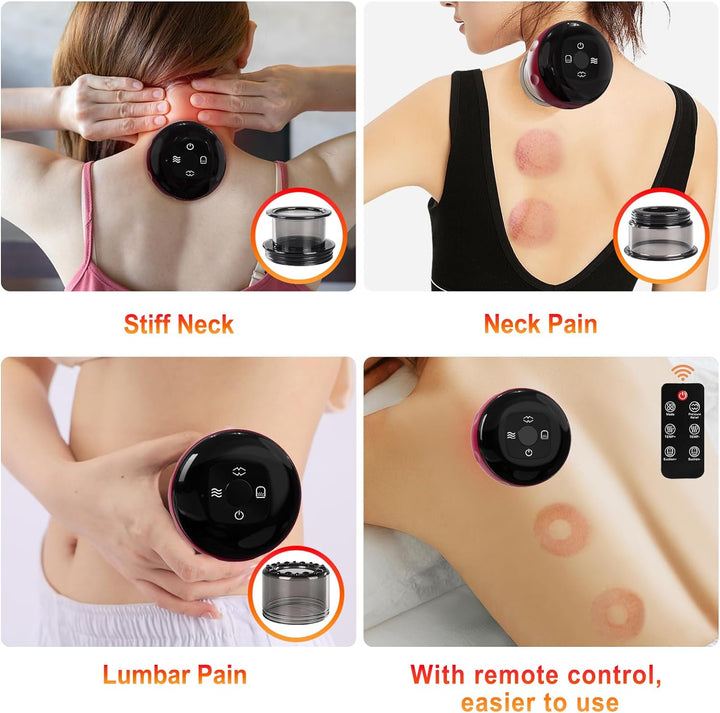 5 in 1 Electric Cupping Set Gua Sha Cupping Set with Remote 12 Adjustable Temperatures Vacuum Cupping Massager with Red Light for Body Reduce Muscle Pain with 3 Cups (Red)