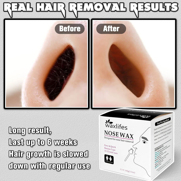 Nose Wax Kit for Men and Women, Nose Hair Removal Wax with 100G Nasal Hair Wax 20 Safe Tip Applicator, 10 Wooden Applicators,10 Containers and 10Moustache Stencils as a Christmas Gifts