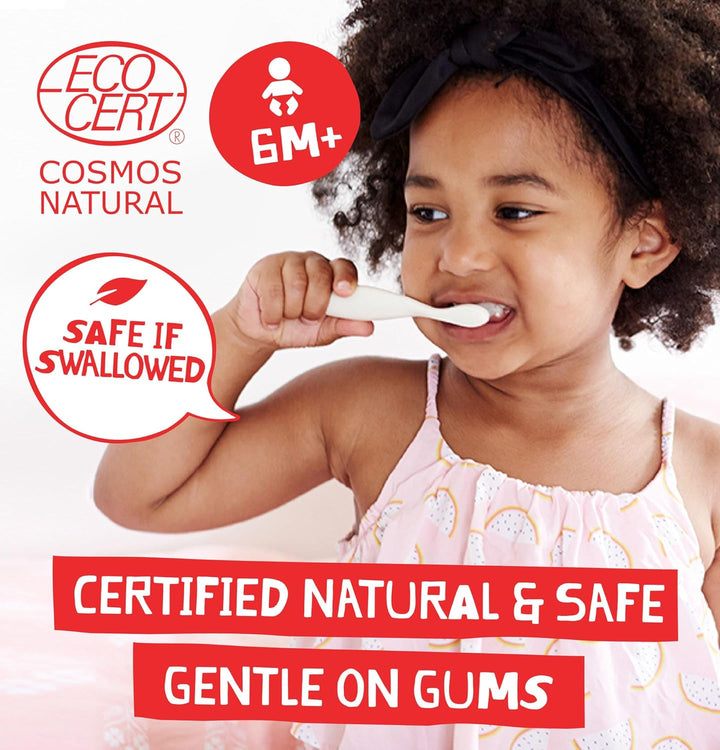 Jack N’ Jill Natural Certified Kids Toothpaste – Fluoride-Free Toddler & Baby Toothpaste with 40% Xylitol, No Sugar, Suitable from 6 Months+, Banana & Strawberry Flavour, Pack of 2 (50G Each)