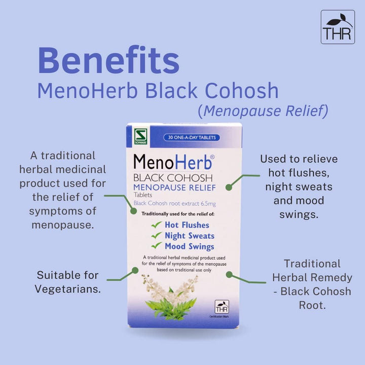 Pharma - Menoherb - Menopause Relief - Black Cohosh Root Extract 6.5Mg - Traditionally Used for Hot Flushes, Night Sweats and Mood Swings - 30 Tablets