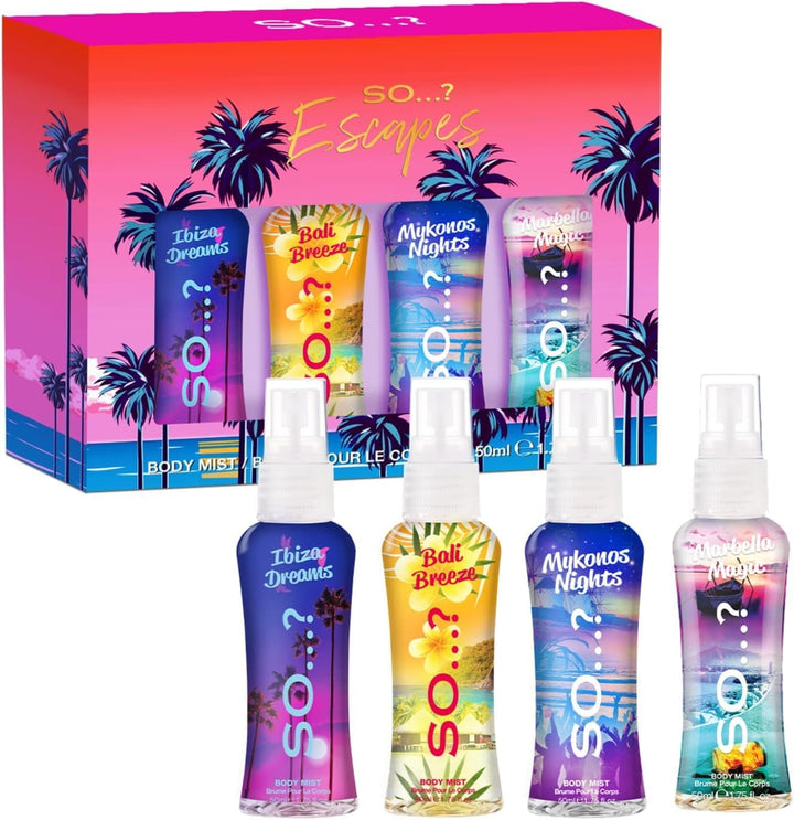 Summer Escapes, Body Mist by  & Unique Womens Gift Sets Bundle, Body Mist Fragrance Spray (4X50Ml) Pack of 3
