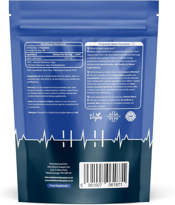 Alpha Lipoic Acid 1000 MG Supplement | 120 High Strength ALA Capsules | Free from Artificial Preservatives | Vegan Non-Gmo | 2 Months Supply