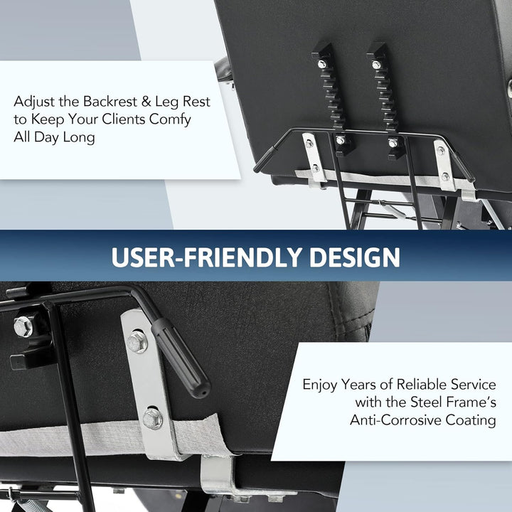 Beauty Bed Multiple Level Adjustable Steel Frame 3 Section Leather Massage Bed 150Kgs/330Lbs Max Weight Capacity Detachable Armrest and Headrest Massage Table Beauty Table (Black)