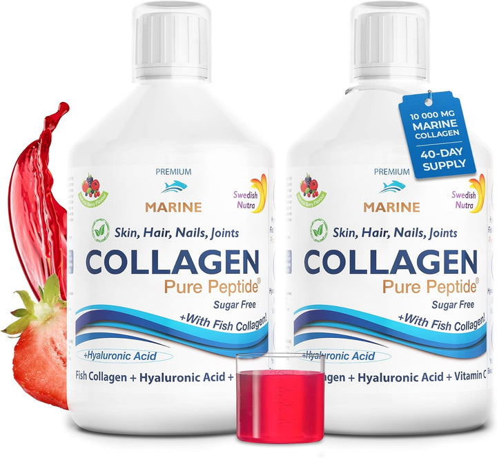 - 12,500 Mg Hydrolyzed Marine Collagen & Gold Retinol Liquid Supplement - 500 Ml Pack, 20 Day Supply | Pure Peptide & Hyaluronic Acid for Healthy Hair, Skin, Nails & Joints I Sugar-Free