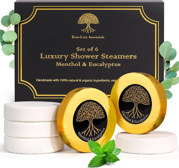 Luxury Shower Steamers for Men & Women – 6 Pack Menthol & Eucalyptus Aromatherapy Shower Bombs – Natural, Vegan Shower Melts for Stress Relief & Congestion – Spa Gift Set for Her, Him, Mom