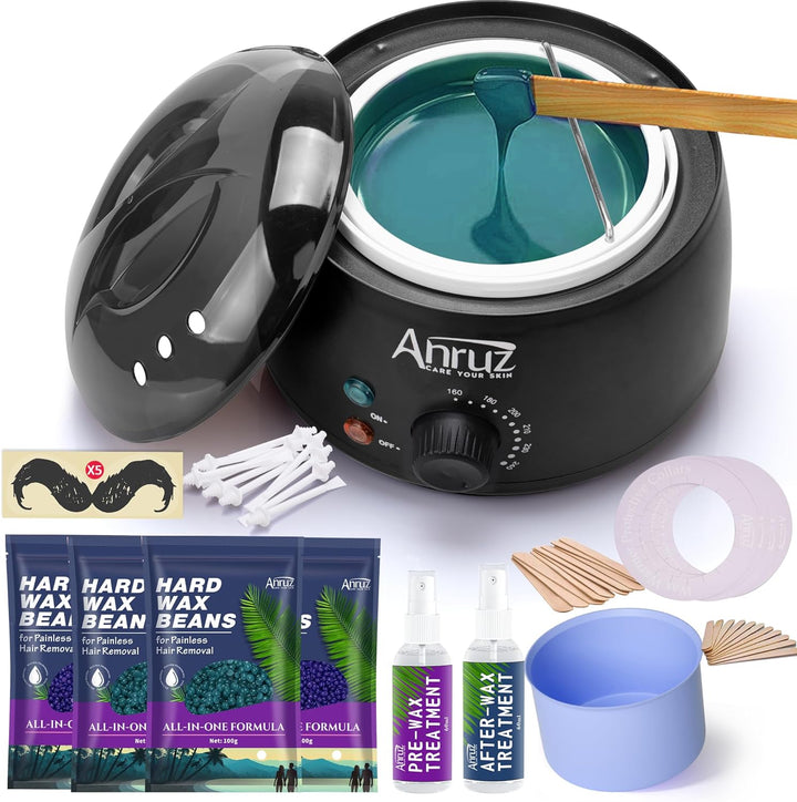 Waxing Kit, Wax Kit for Hair Removal, Wax Pot for Waxing Professional with Silicone Bowl,4 Bags Wax Beads and 20 Applicator Sticks, 2 Treatment Oils-At Home Wax Machine for Full Body Waxing