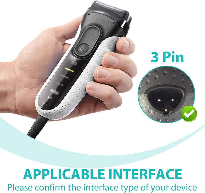 12V for Braun Shaver Charger Cable Series 3, 5, 9, 7, 1 Beard Trimmer and Epilator Silk-Epil 9, 7, 5, Electric Razor 3 Pin Charging Cable UK Plug for 5544, 3040S, 5409, 7220, 5377