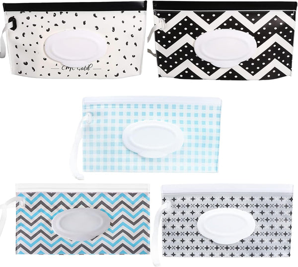 5Pcs Baby Wet Wipe Dispenser - EVA Waterproof Refillable Travel Pouch, Reusable Portable Holder for Babies
