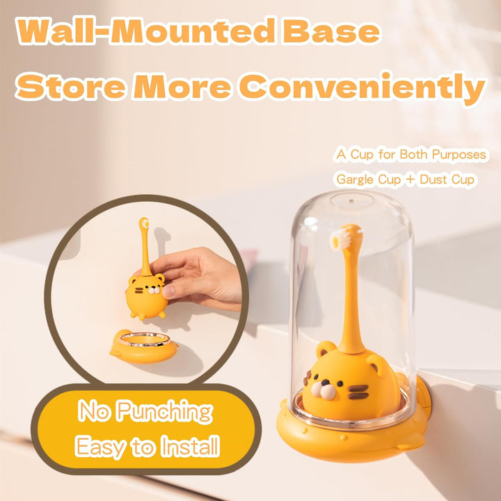 Snoic Rechargeable Kids Electrical Toothbrush with Cup, Smart Powerful Cute Tiger Girls Boys Toothbrushes with 2-Min Timer 3 Modes for 2-10Y Children Birthday Gifts