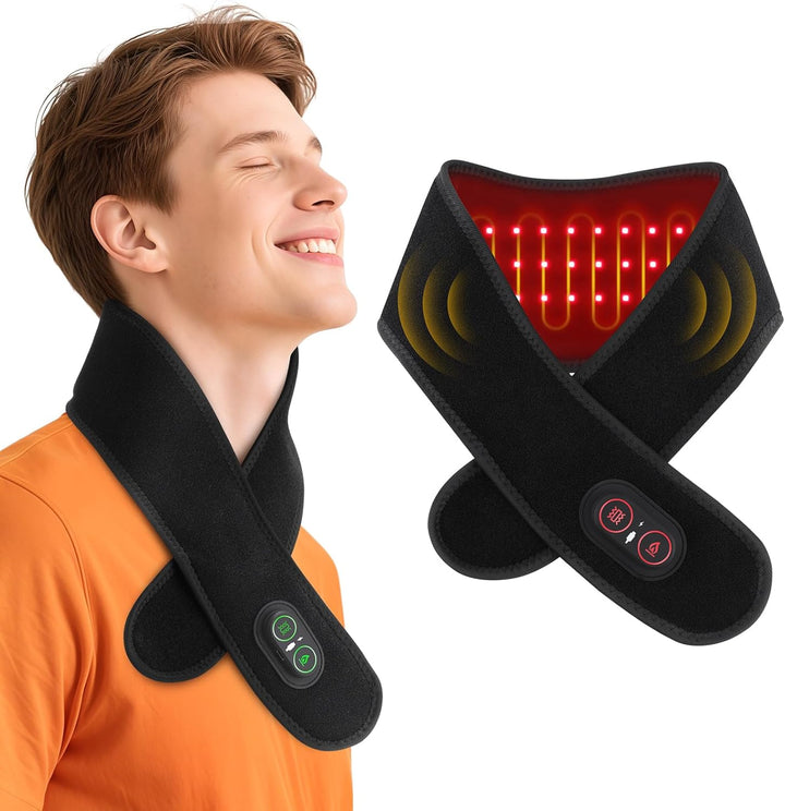 Neck Heating Pad for Pain, Cordless Neck Massager with Heat, Wrap with 660Nm 850Nm Red Light Heats, 3 Levels Heat & Massage Neck Warmer Brace
