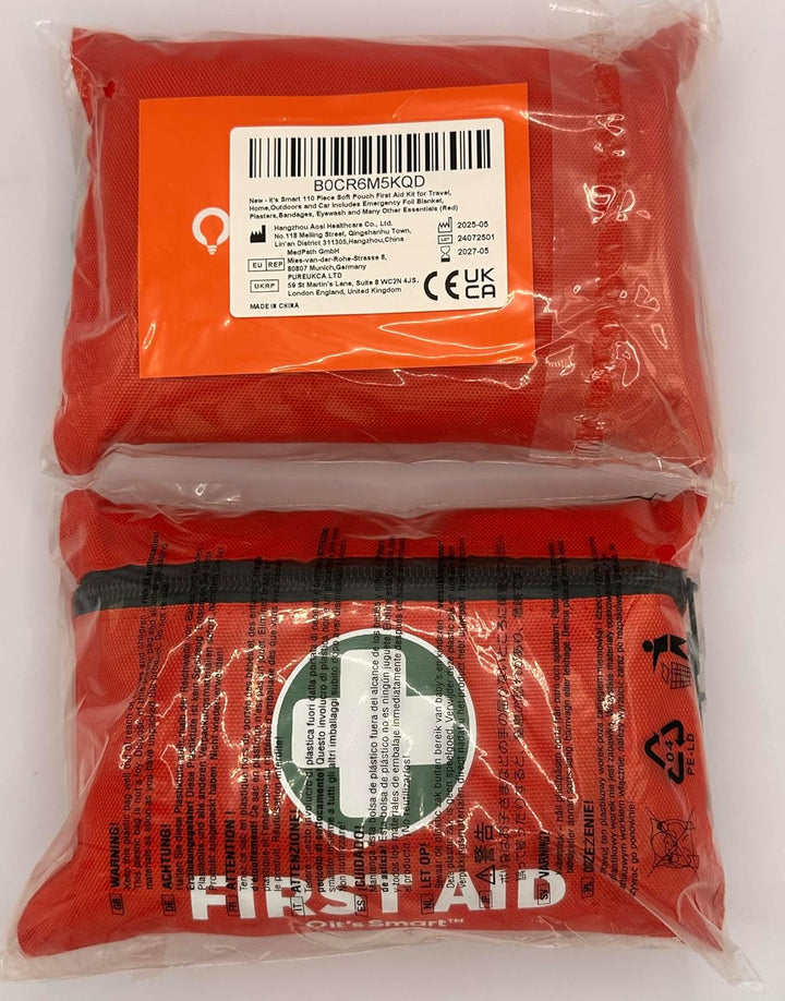 Premium First Aid Kit 110 Pieces - for Travel Essentials, Hiking, Home, Camping and Car - Includes Emergency Blanket, Plasters, Bandages, Eyewash and Other First Aid Essentials - Red