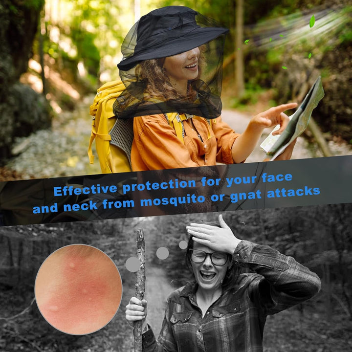 Premium Midge Net for Head 1 Pack, Ultra Large & Long, Extra Fine Holes, Fly & Bug Protection Gear for Camping, Hiking, Fishing, Gardening, Safari, Fit All Hats for Men & Women