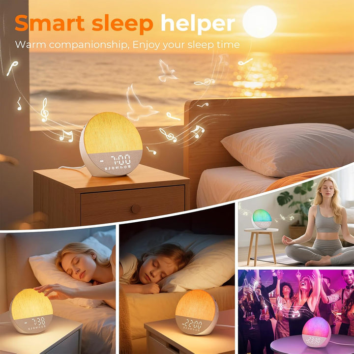 Sunrise Alarm Clocks, Wake up Light with Sunrise Simulation, Dual Alarms, Snooze, White Noise Machine Sleep Aid with 30 Natural Sounds, Bluetooth 5.3, 18 Color Modes, Gift for Heavy Sleeper/Kid