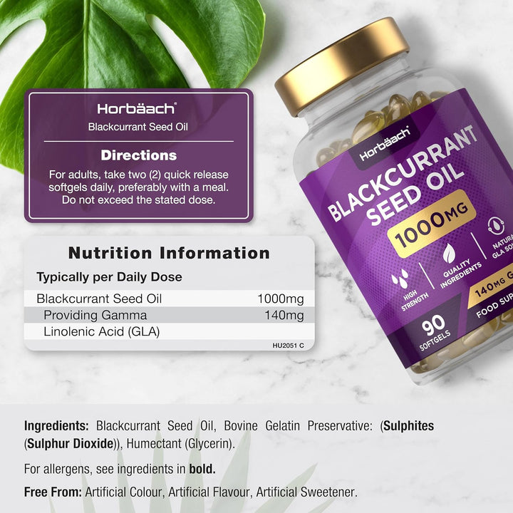 Blackcurrant Seed Oil 1000Mg | 90 Softgel Capsules | Natural Source of GLA | High Strength Blackcurrant Supplement |