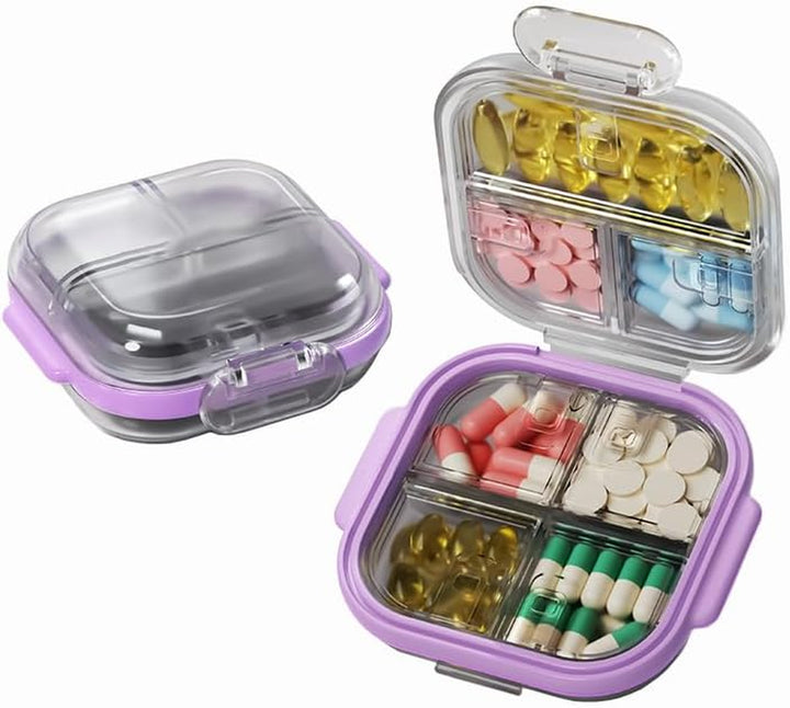 Pocket Pill Case Box, Pill Dispenser 7 Compartments, Weekly Medication Organiser, Vitamin Medication Case Airtight & Moistureproof (Purple Gray)