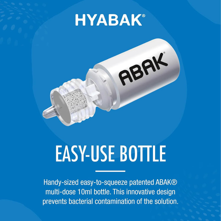 Hyabak Eye Drops - to Provide Comfort and Relief for Dry Eye | for Dry Eyes, Caused by Environmental Factors I Suitable for Contact Lens Wearers and Screen Users | Preservative-Free |10 Ml