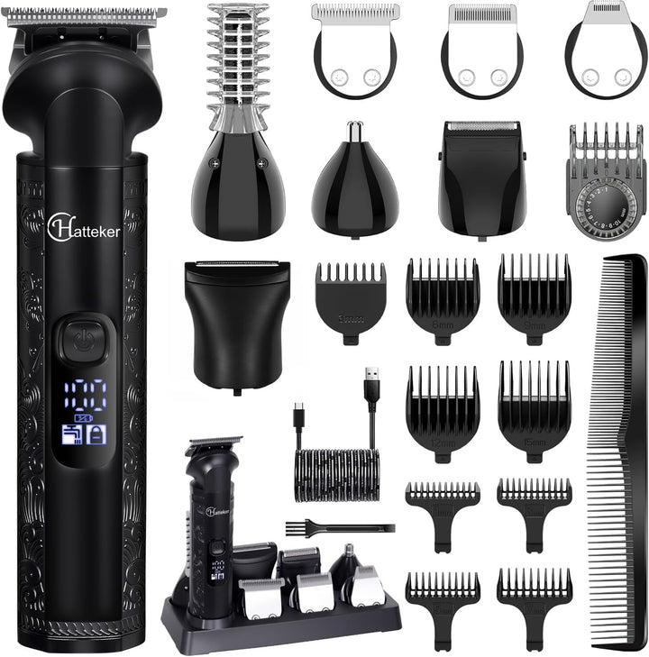 Beard Trimmer Kit Professional Hair Clipper Zero Gapped T-Blade Electric Razor Shaver for Nose Ear Body Face Mustache Trimmer for Men Cordless Grooming Kit Waterproof 8 in 1